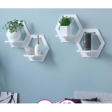 Kệ Trang Trí Treo Tường Hình LỤC GIÁC, Decor Nhà Phòng Khách, Phòng Ngủ, Sang Trọng, Phong Thuỷ.